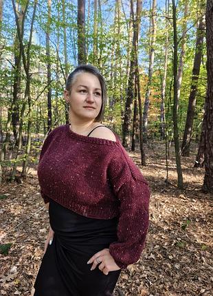 Бордовая вязаная кофта. женский свитер ручная работа 🧶
