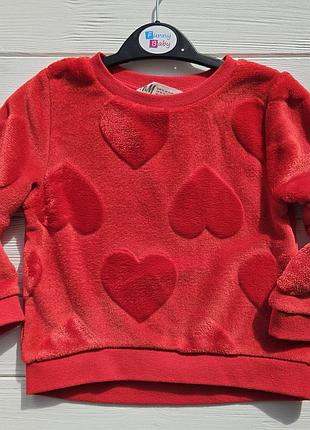 Красный плюшевый свитшот. 92 та 134-140 см. h&amp;m