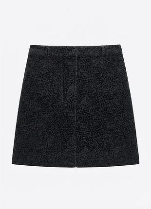 Черная вельветовая мини-юбка с принтом white stuff melody organic cord skirt, размер uk 20