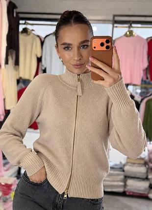 Вязаная кофта oversize | структурный кашемир | золотая молния беж