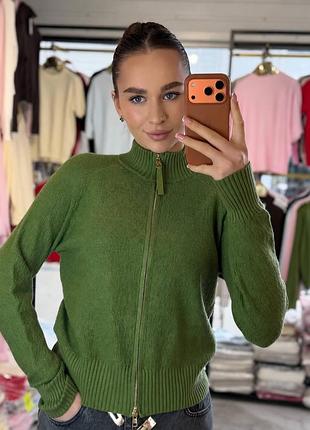 Вязаная кофта oversize | структурный кашемир | золотая молния оливка