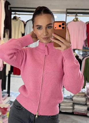 Вязаная кофта oversize | структурный кашемир | золотая молния рожевий