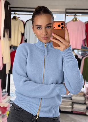 Вязаная кофта oversize | структурный кашемир | золотая молния блакитний