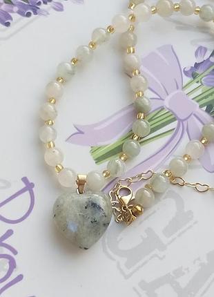 Авторское колье "green labradorite heart" 6
