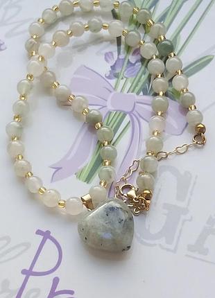 Авторское колье "green labradorite heart" 4