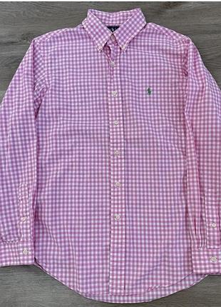 Сорочка чоловіча polo ralph lauren custom fit рожева в клітинку, розмір m