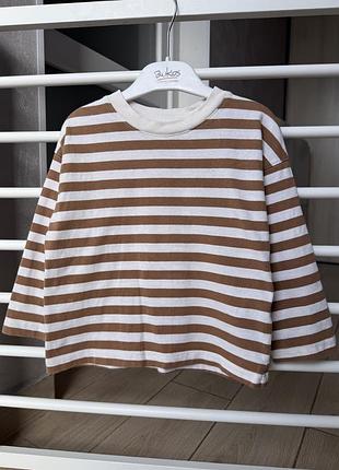 Базовий лонгслів h&m у смужку 2-4 роки (98-104 см) коричнево-білий, оверсайз реглан / смугаста кофта