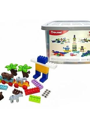 Конструктор блоковий doloni toys 252 великі деталі з тваринами для дітей у контейнері