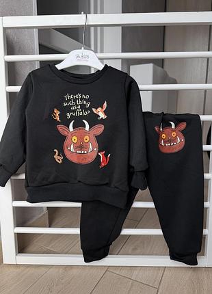 Теплий спортивний костюм груффало / gruffalo (розмір 90, 1-1.5 роки / 80-86 см) чорний, світшот та штани