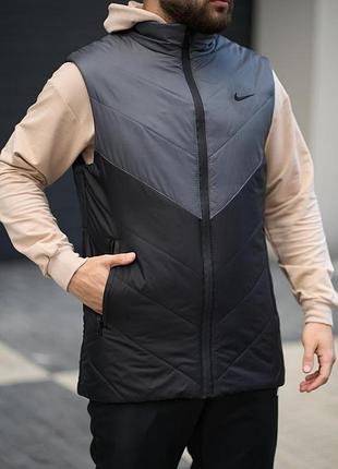 Чорна чоловіча безрукавка nike з утеплювачем без капюшона повсякденний чоловічий жилет на блискавці для прогулок сірий, 2xl