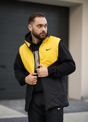 Чорна чоловіча безрукавка nike з утеплювачем без капюшона повсякденний чоловічий жилет на блискавці для прогулянок жовтий, l