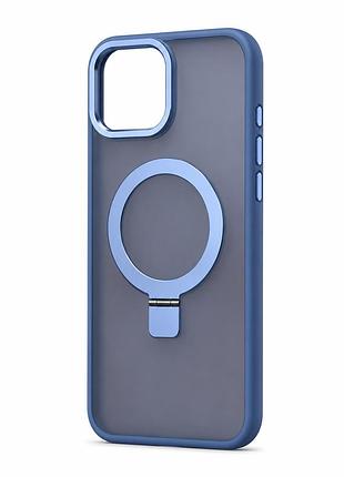 Чохол на iphone 13 | 14 протиударний матовий із підтримкою magsafe та підставкою light blue