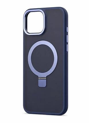 Чохол на iphone 13 | 14 протиударний матовий із підтримкою magsafe та підставкою blue