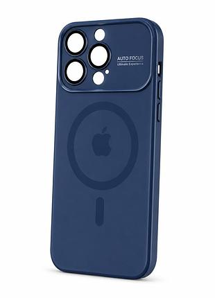 Скляний , матовий чохол із захисними лінзами та підтримкою magsafe для iphone 13 (синій )