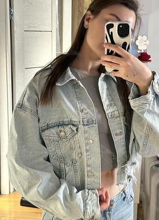 Жіноча джинсова куртка zara, блакитна