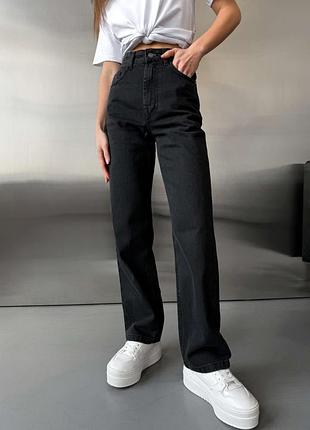 Женские черные прямые широкие джинсы высокая высокая посадка wide leg р. 40 м zara жасненые джинсовые высокий рост