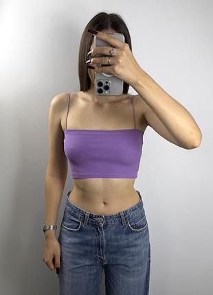 Базовий фіолетовий топ у рубчик на тонких лямках від zara