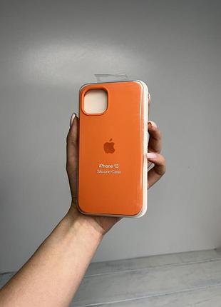 Силіконовий чохол з мікрофіброю та покриттям softtouch для iphone 13 помаранчевий ( full № 2 )