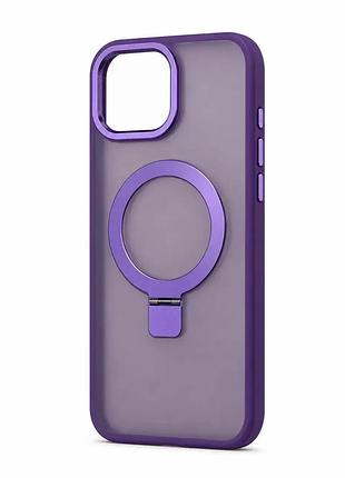 Чохол на iphone 13 pro max протиударний матовий з підтримкою magsafe та підставкою (фіолетовий)