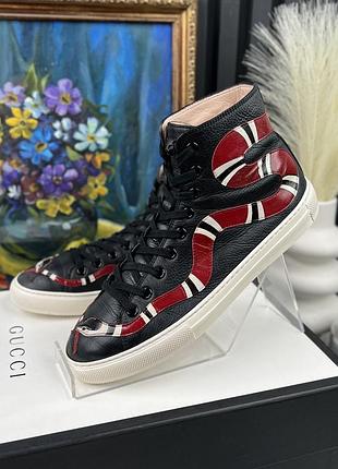 Gucci major snake high top sneakers black leather жіночі високі кросівки кеди шкіра оригінал 37 eur
