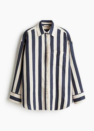 Стильная женская льняная рубашка в полоску от h&amp;m