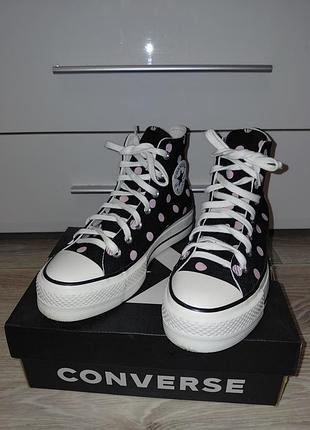 Кеди converse чорні в горох на платформі, розмір 37.5