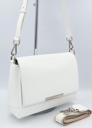Сумка женская кожаная leather 6051 white