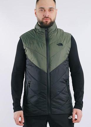 Легка чоловіча жилетка чорна хакі the north face на осінь без капюшона безрукавка tnf на змійці з утеплювачем хакі, 2xl