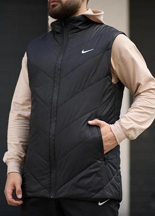 Чоловіча безрукавка хакі nike з утеплювачем без капюшона повсякденна чоловіча жилетка на змійці для прогулянок чорний, s