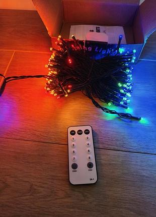 Світлодіодна новорічна гірлянда led (string lights) з пультом ду та таймером, ip44. 15 метр.