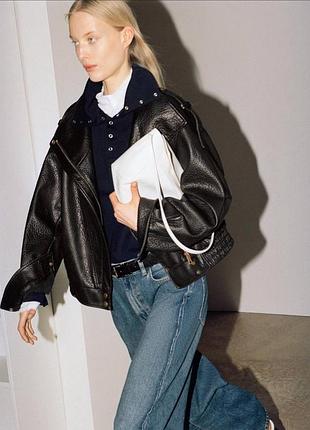 Жіноча куртка бомбер зі штучної шкіри високий комірець zara