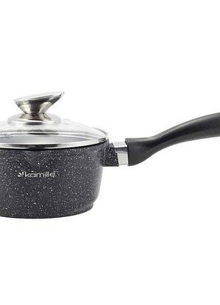 Ківш з кришкою та мармуровим покриттям з литого алюмінію 16 х 8 см kamille km-4436