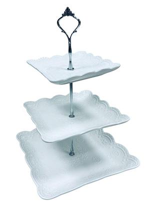 Фруктовница фарфоровая stenson mc-3664 3-х ярусная h - 37 см