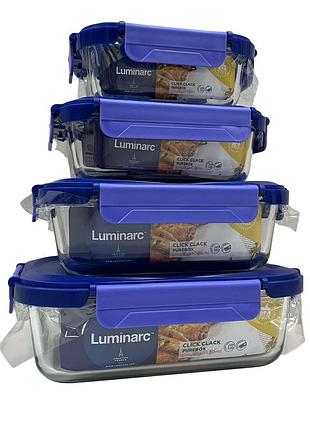 Набір контейнерів luminarc click clack 370/650/1040/1520 мл синій (23739)