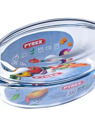Кастрюля стеклянная (каченица) 4 л овальная с крышкой pyrex 459a000