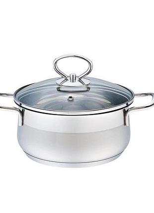 Кастрюля из нержавеющей стали со стеклянной крышкой 14 см 0.9 л maestro mr-3508-14