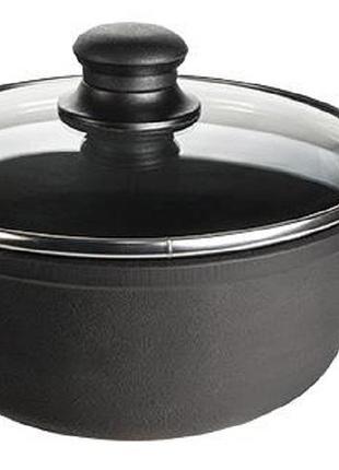 Каструля чавунна (казан) s&t 3,0 л зі скляною кришкою та литими ручками t402c3ук