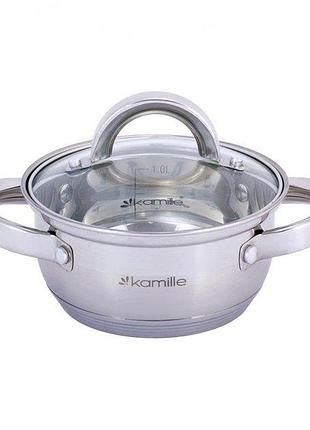 Каструля із нержавіючої сталі 1 л зі скляною кришкою kamille classic km-5614s