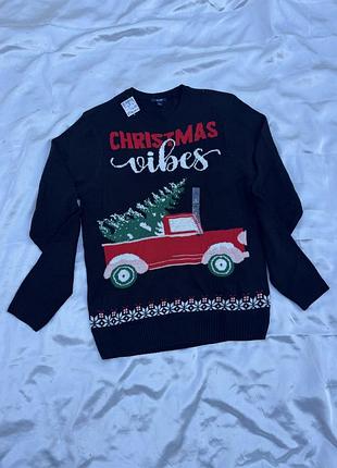 Новорічний светр kiabi "christmas vibes" з червоною пікап-машиною та ялинкою