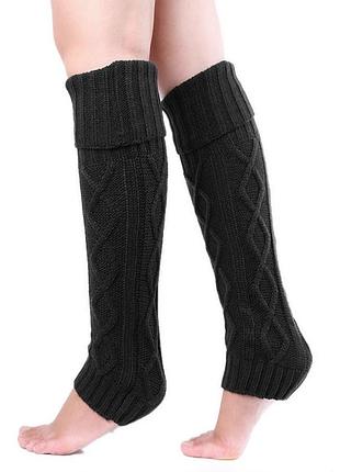 Гетри в'язані теплі до колін темно-сірі one size 5432 графітові з плетінням графітові демісезонні зимові для жінок для дівчат