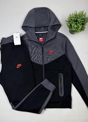 Чоловічий спортивний костюм nike tech fleece чорний з сірим