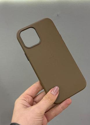 Противоударный кожаный чехол magsafe для iphone 12 pro max, премиальный кожаный чехол для айфон 12 pro max (коричневый)