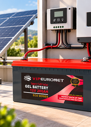 Акумулятор vipeuronet 12v 200ah eco series / гелевий акумулятор для сонячних енергосистем, систем резервного живлення