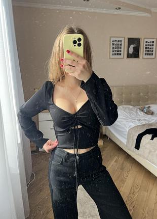 Лонгслів кофтинка з вирізом zara