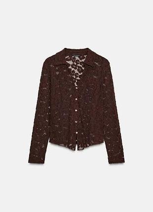 Блуза жіноча zara мереживна коричнева