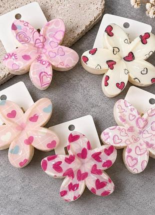 Набір заколок-крабиків для волосся із 5 шт. «love mix» з різними принтами, 8 см