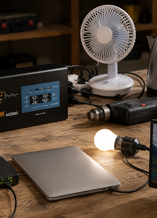 Преобразователь ac/dc 2600w ax sine с чистым синусом / преобразователь напряжения с чистым синусом, дисплеем и выходами: 3 x usb, 1 x type-c / инверто