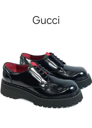 Шкіряні туфлі дербі gucci web lace-up black green red оригінал