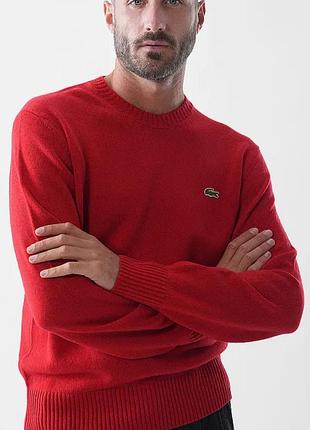 Винтажный фактурный свитер lacoste chemise / красный джемпер лакост, размер l.