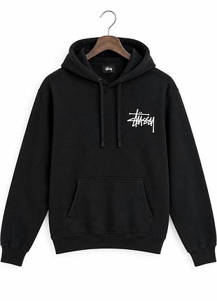 Худі stussy basic hoodie black (з начосом) оригінал m-l чорне